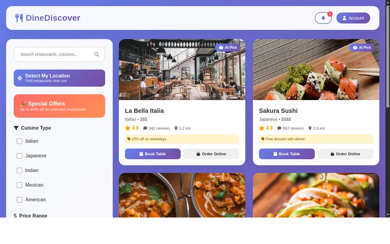 Screenshot of DineDiscover